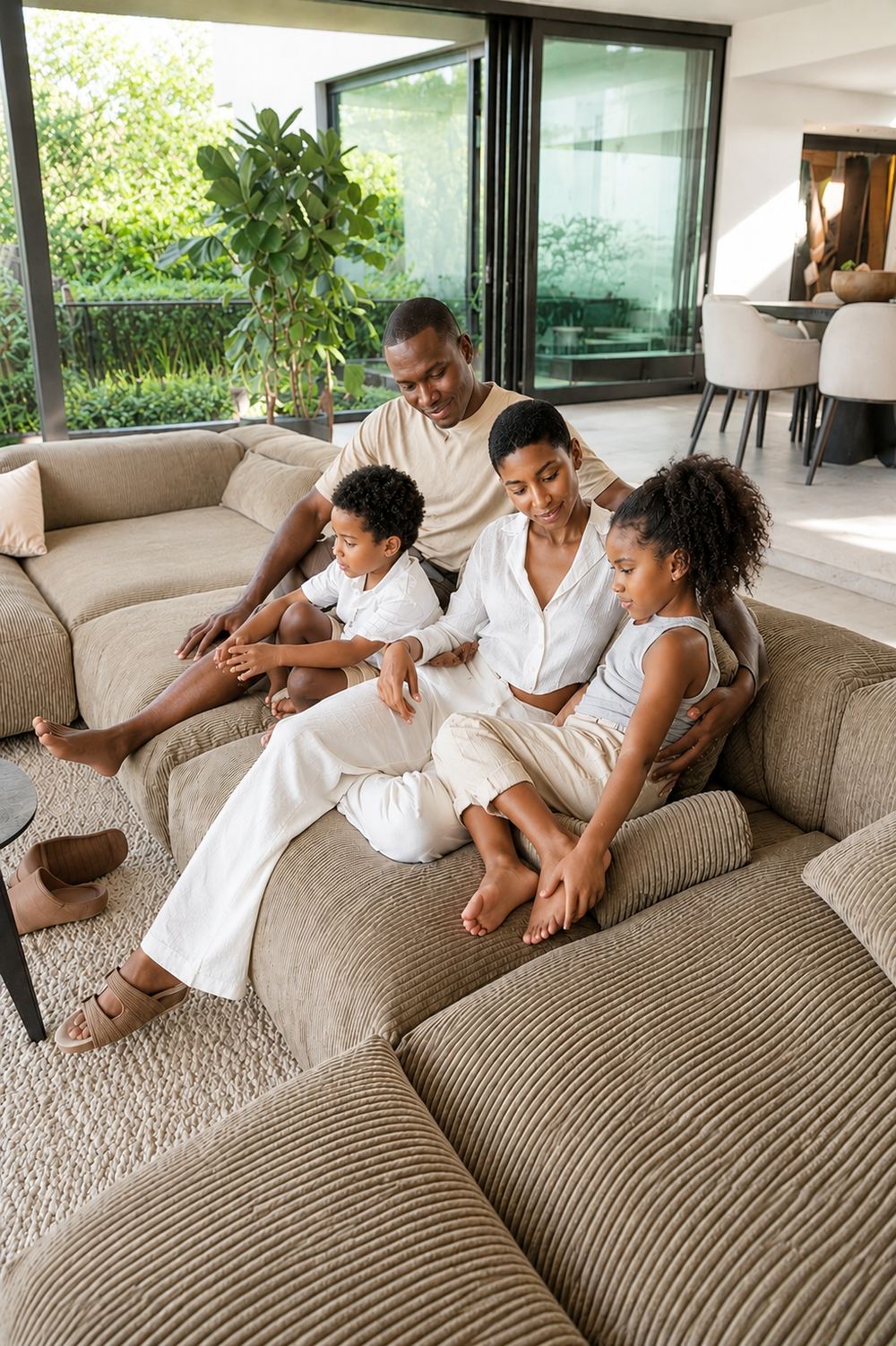 A family relaxing together at home